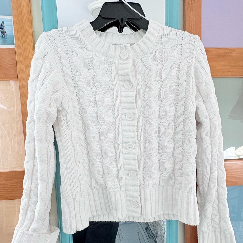 Hippie Rose White Fitted Cable Knit Cardigan